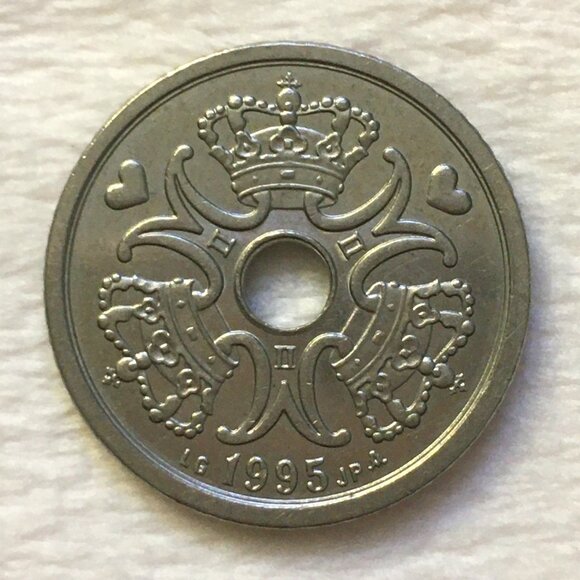 1995 Denmark 1 Krone Copper Nickel Coin Pendant Ready - Picture 3 of 4